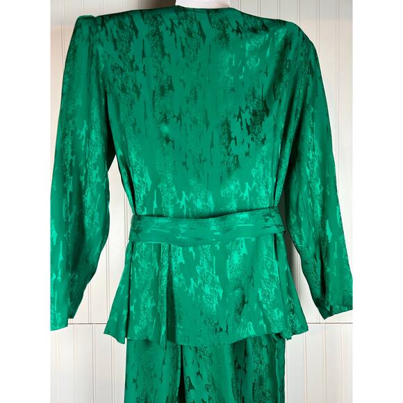 Vintage Women's Green 100% Silk double breasted 2 Piece Set skirt/jacket Sz 12 - Picture 15 of 16